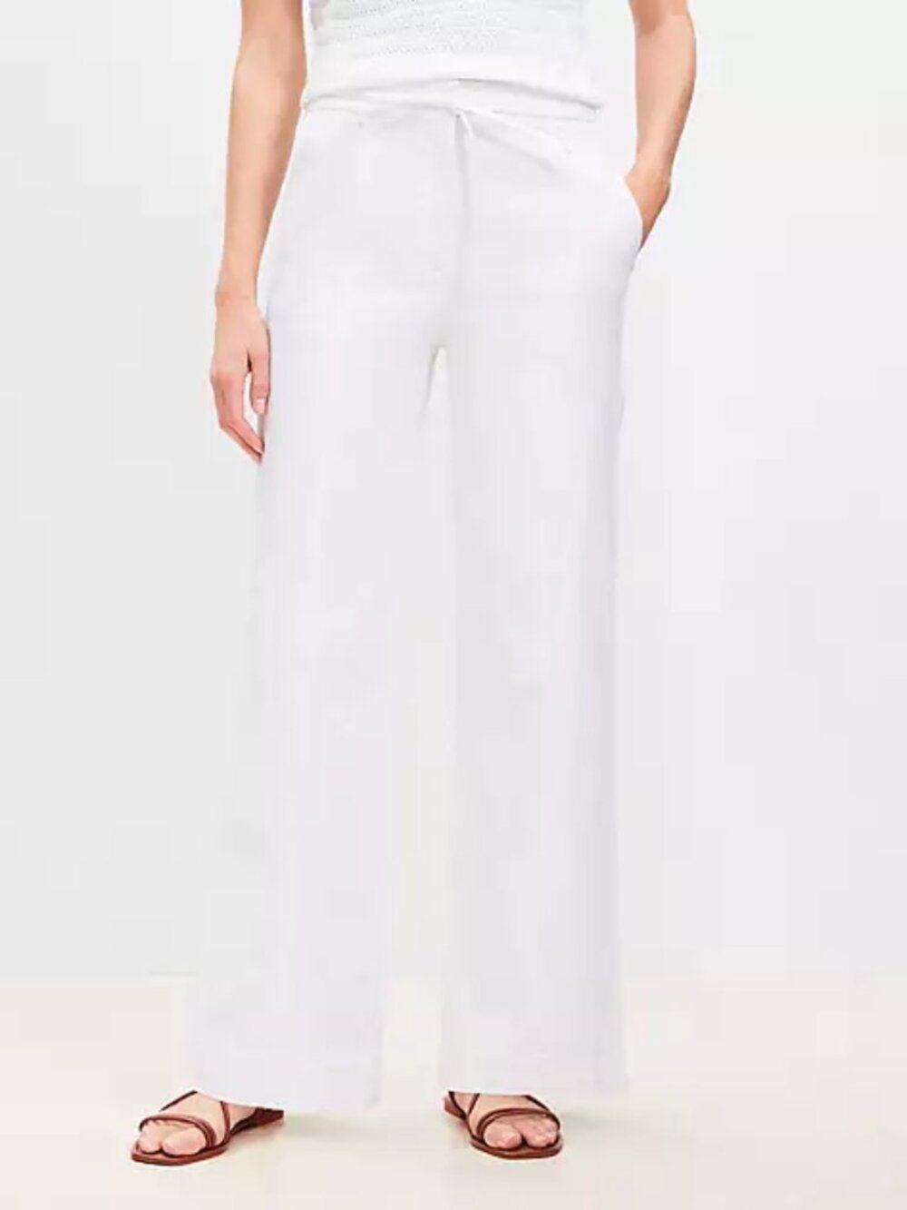 NEW Ann Taylor LOFT Linen Blend High Rise Belted Wide Leg Pants White Size 2
